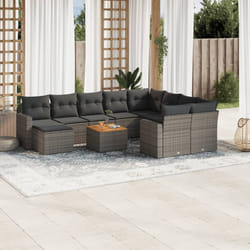 vidaXL Set Divani da Giardino 11 pz con Cuscini in Polyrattan Grigio