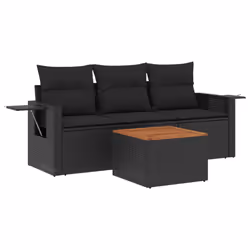 Set Divani da Giardino 4 pz con Cuscini Nero in Polyrattancod mxl 88262 - Vista aggiuntiva 2