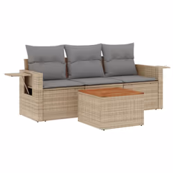 vidaXL Set Divano da Giardino 4 pz con Cuscini Beige Misto Polyrattan - Vista aggiuntiva 2