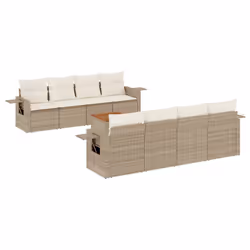 vidaXL Set Divano da Giardino 9 pz con Cuscini Beige in Polyrattan - Vista aggiuntiva 2