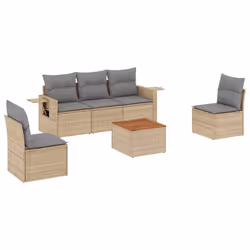 vidaXL Set Divano da Giardino 6 pz con Cuscini Beige Misto Polyrattan - Vista aggiuntiva 2