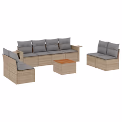 vidaXL Set Divano da Giardino 9 pz con Cuscini Beige Misto Polyrattan - Vista aggiuntiva 2