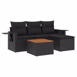 vidaXL Set Divani da Giardino 5 pz con Cuscini in Polyrattan Nero - Vista aggiuntiva 2