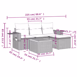 vidaXL Set Divani da Giardino 5 pz con Cuscini in Polyrattan Nero - Vista aggiuntiva 3