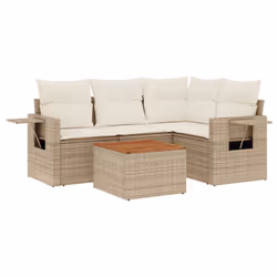 vidaXL Set Divano da Giardino 5 pz con Cuscini Beige in Polyrattan - Vista aggiuntiva 2