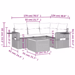 vidaXL Set Divano da Giardino 5 pz con Cuscini Beige in Polyrattan - Vista aggiuntiva 3