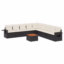 vidaXL Set Divani da Giardino 10pz con Cuscini in Polyrattan Nero - Vista aggiuntiva 2