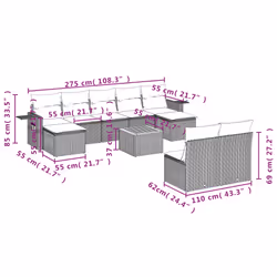 Set Divano da Giardino 10 pz con Cuscini Beige in Polyrattancod mxl 112272 - Vista aggiuntiva 3
