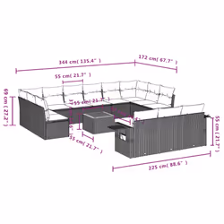 Set Divani da Giardino 14pz con Cuscini in Polyrattan Grigiocod mxl 89197 - Vista aggiuntiva 3