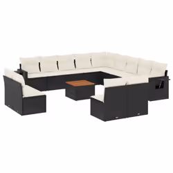 vidaXL Set Divani da Giardino 14pz con Cuscini in Polyrattan Nero - Vista aggiuntiva 2