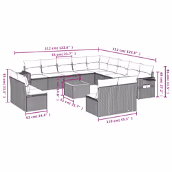 vidaXL Set Divani da Giardino 14pz con Cuscini in Polyrattan Nero - Vista aggiuntiva 3