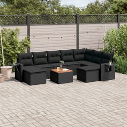 vidaXL Set Divani da Giardino 10pz con Cuscini in Polyrattan Nero