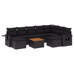 vidaXL Set Divani da Giardino 10pz con Cuscini in Polyrattan Nero - Vista aggiuntiva 2