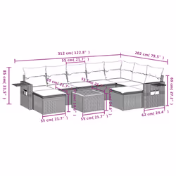 Set Divano da Giardino 10 pz con Cuscini Beige in Polyrattancod mxl 92837 - Vista aggiuntiva 3