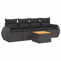 vidaXL Set Divani da Giardino 5 pz con Cuscini in Polyrattan Nero - Vista aggiuntiva 2