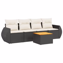 vidaXL Set Divani da Giardino 5 pz con Cuscini in Polyrattan Nero - Vista aggiuntiva 2