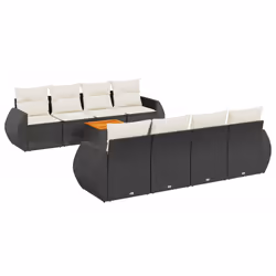 vidaXL Set Divani da Giardino 9 pz con Cuscini Nero in Polyrattan - Vista aggiuntiva 2