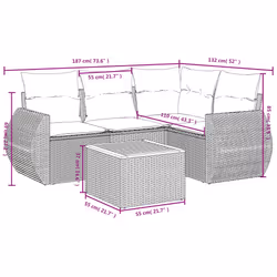 Set Divano da Giardino 5 pz con Cuscini Beige in Polyrattancod mxl 87986 - Vista aggiuntiva 3
