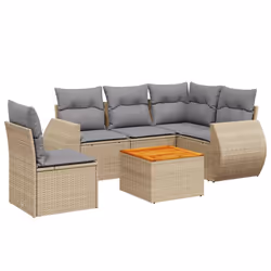 vidaXL Set Divano da Giardino 6 pz con Cuscini Beige in Polyrattan - Vista aggiuntiva 2