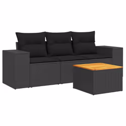 vidaXL Set Divani da Giardino 4 pz con Cuscini Nero in Polyrattan - Vista aggiuntiva 2