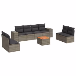 vidaXL Set Divano da Giardino 9 pz con Cuscini Grigio in Polyrattan - Vista aggiuntiva 2