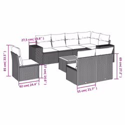 Set Divano da Giardino 9 pz con Cuscini Beige in Polyrattancod mxl 89587 - Vista aggiuntiva 3