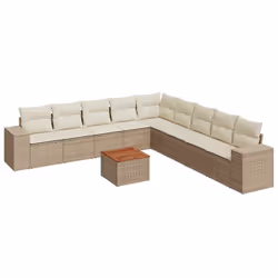 Set Divano da Giardino 10 pz con Cuscini Beige in Polyrattancod mxl 88422 - Vista aggiuntiva 2
