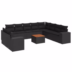vidaXL Set Divani da Giardino 11 pz con Cuscini in Polyrattan Nero - Vista aggiuntiva 2