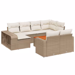 vidaXL Set Divani da Giardino 11 pz con Cuscini Beige in Polyrattan - Vista aggiuntiva 2