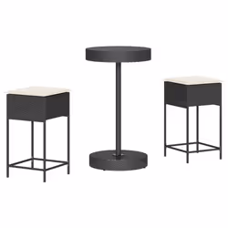 vidaXL Set Bar da Giardino 3 pz con Cuscini in Polyrattan Nero - Vista aggiuntiva 2