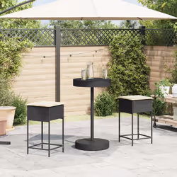 vidaXL Set Bar da Giardino 3 pz con Cuscini in Polyrattan Nero - Vista aggiuntiva 3