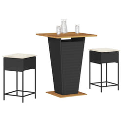 vidaXL Set Bar da Giardino 3 pz con Cuscini in Polyrattan Nero