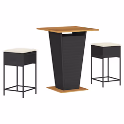 vidaXL Set Bar da Giardino 3 pz con Cuscini in Polyrattan Nero - Vista aggiuntiva 2