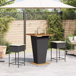 vidaXL Set Bar da Giardino 3 pz con Cuscini in Polyrattan Nero - Vista aggiuntiva 3