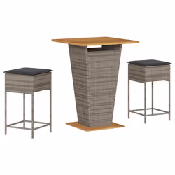 vidaXL Set Bar da Giardino 3pz con Cuscini Grigio in Polyrattan - Vista aggiuntiva 2
