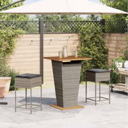 vidaXL Set Bar da Giardino 3pz con Cuscini Grigio in Polyrattan - Vista aggiuntiva 3