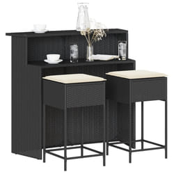 vidaXL Set Bar da Giardino 3 pz con Cuscini in Polyrattan Nero