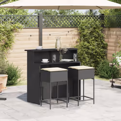 vidaXL Set Bar da Giardino 3 pz con Cuscini in Polyrattan Nero - Vista aggiuntiva 3