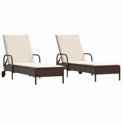 vidaXL Lettini Prendisole 2 pz con Cuscini Marrone in Polyrattan - Vista aggiuntiva 2