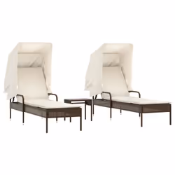 vidaXL Lettini Prendisole 2 pz con Baldacchino e Tavolino Polyrattan - Vista aggiuntiva 2