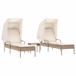 vidaXL Lettini Prendisole 2 pz con Baldacchino e Tavolino Polyrattan - Vista aggiuntiva 2