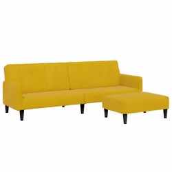 vidaXL Divano Letto 2 Posti con Sgabello Giallo in Velluto - Vista aggiuntiva 2