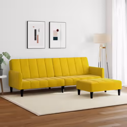 vidaXL Divano Letto 2 Posti con Sgabello Giallo in Velluto - Vista aggiuntiva 3