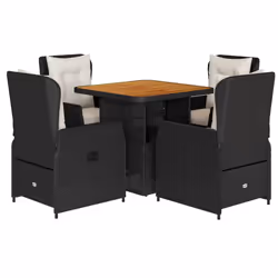 Set da Pranzo da Giardino 5 pz Nero con Cuscini in Polyrattancod mxl 117127 - Vista aggiuntiva 2