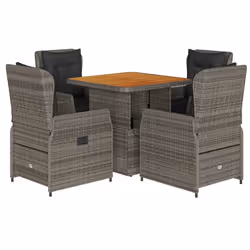 vidaXL Set da Pranzo da Giardino 5 pz con Cuscini in Polyrattan Grigio - Vista aggiuntiva 2