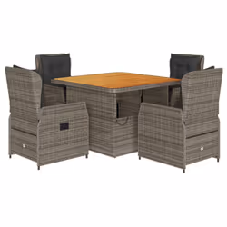 vidaXL Set da Pranzo da Giardino 5 pz con Cuscini in Polyrattan Grigio - Vista aggiuntiva 2