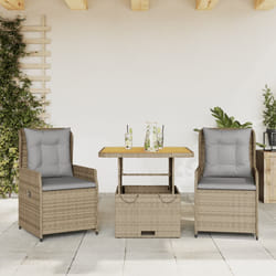 vidaXL Set da Bistrò 3 pz con Cuscini Beige in Polyrattan