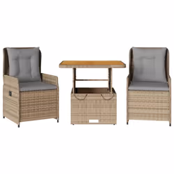 vidaXL Set da Bistrò 3 pz con Cuscini Beige in Polyrattan - Vista aggiuntiva 2
