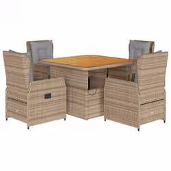 vidaXL Set da Pranzo da Giardino 5 pz con Cuscini Beige in Polyrattan - Vista aggiuntiva 2