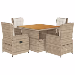 vidaXL Set da Pranzo da Giardino 5 pz con Cuscini Beige in Polyrattan - Vista aggiuntiva 2
